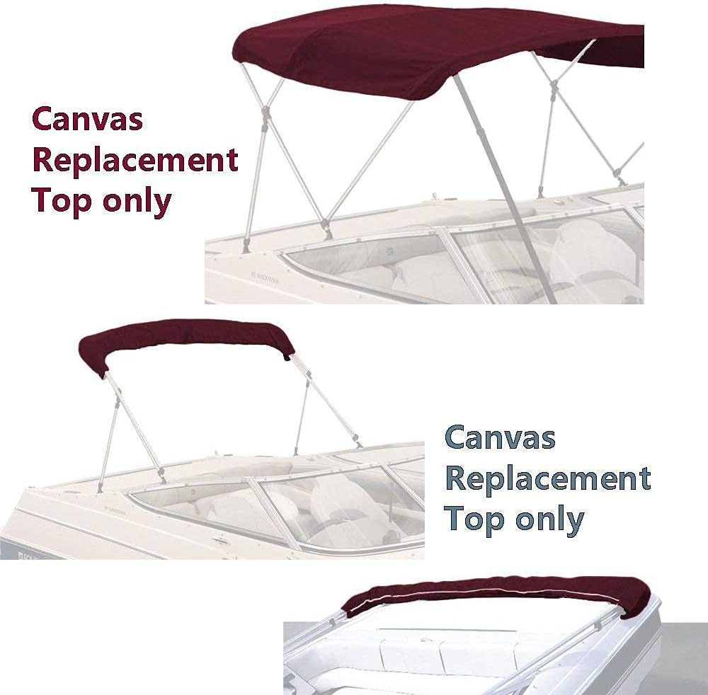 3 Bow Bimini Top Replacement Canvas Cover, Durable Marine Grade Canvas Boat Canopy with Storage Boot/Without Frame, 3 Bow 72" L 79"-84" W Burgundy Color