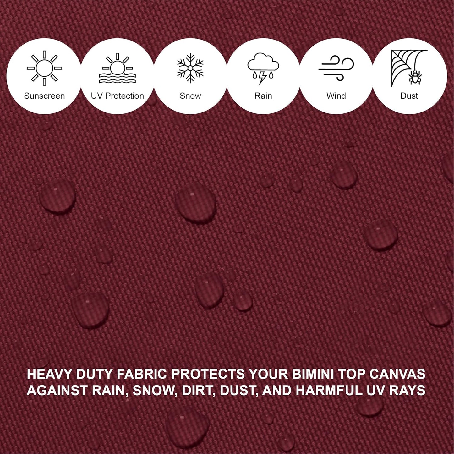 3 Bow Bimini Top Replacement Canvas Cover, Durable Marine Grade Canvas Boat Canopy with Storage Boot/Without Frame, 3 Bow 72" L 79"-84" W Burgundy Color