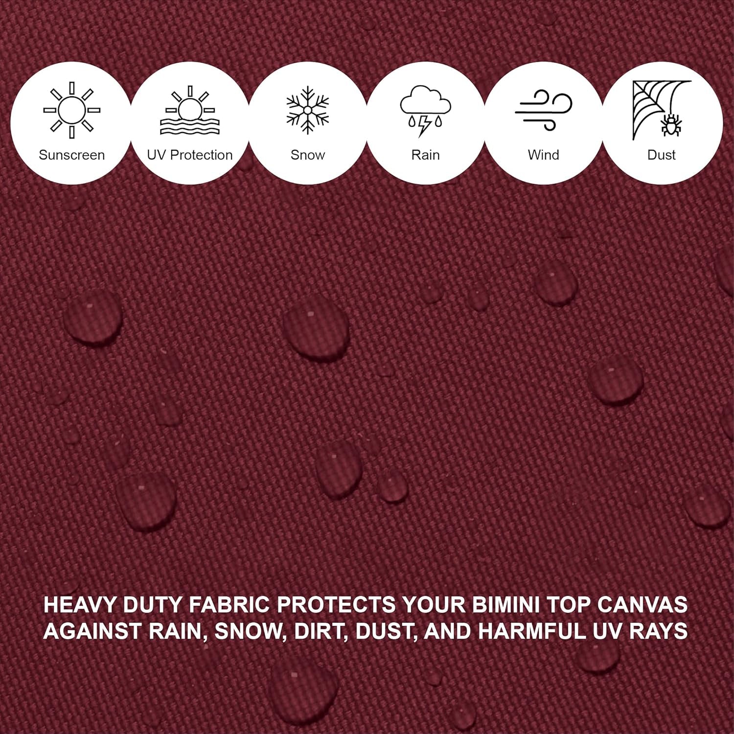 3 Bow Bimini Top Replacement Canvas Cover, Durable Marine Grade Canvas Boat Canopy with Storage Boot/Without Frame, 3 Bow 72" L 79"-84" W Burgundy Color