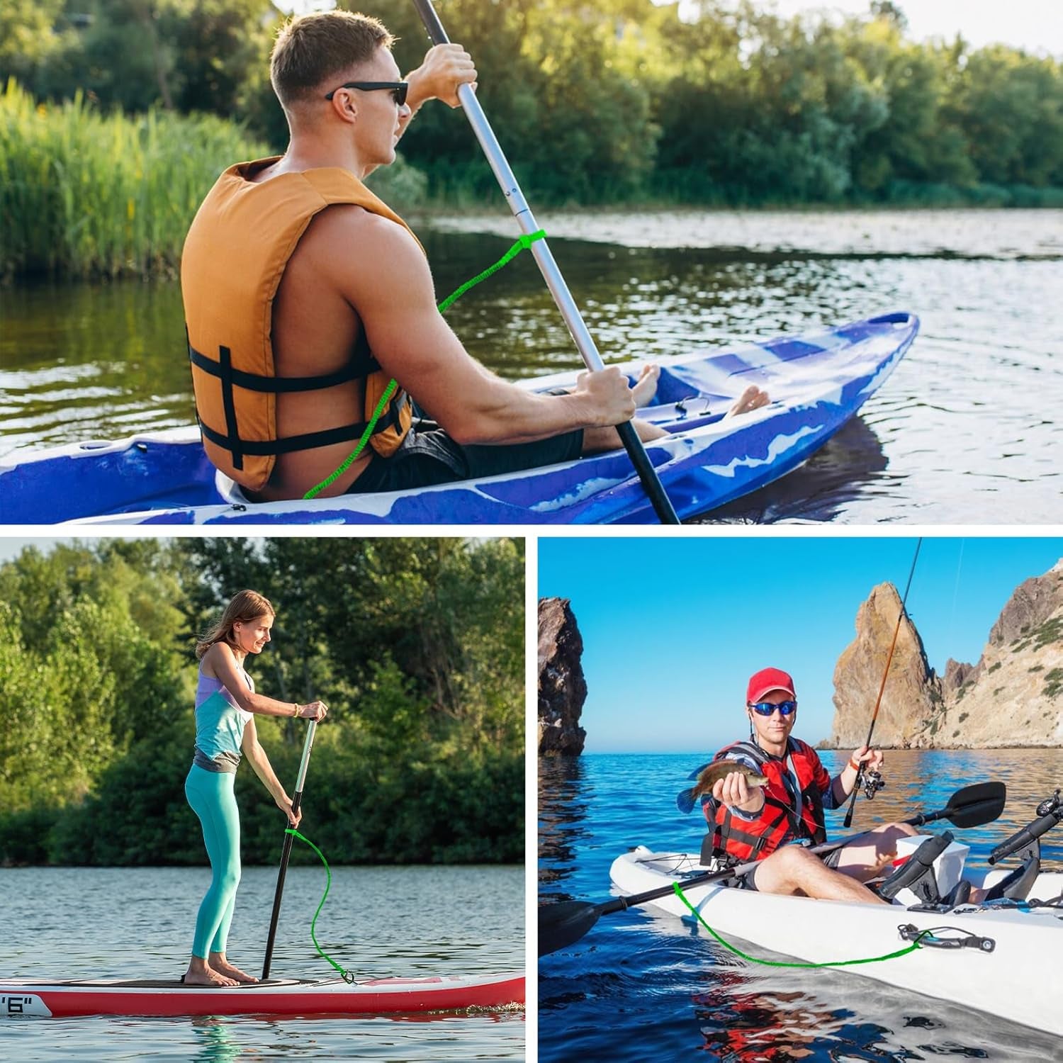 1/2/4 Pack Kayak Paddle Board Tether Leash Stretchable Strap Lanyard Rope, 3.3-7 Feet with Carabiner for SUP Kayaking Boating Canoeing Fishing Pole Rod or Other Gear