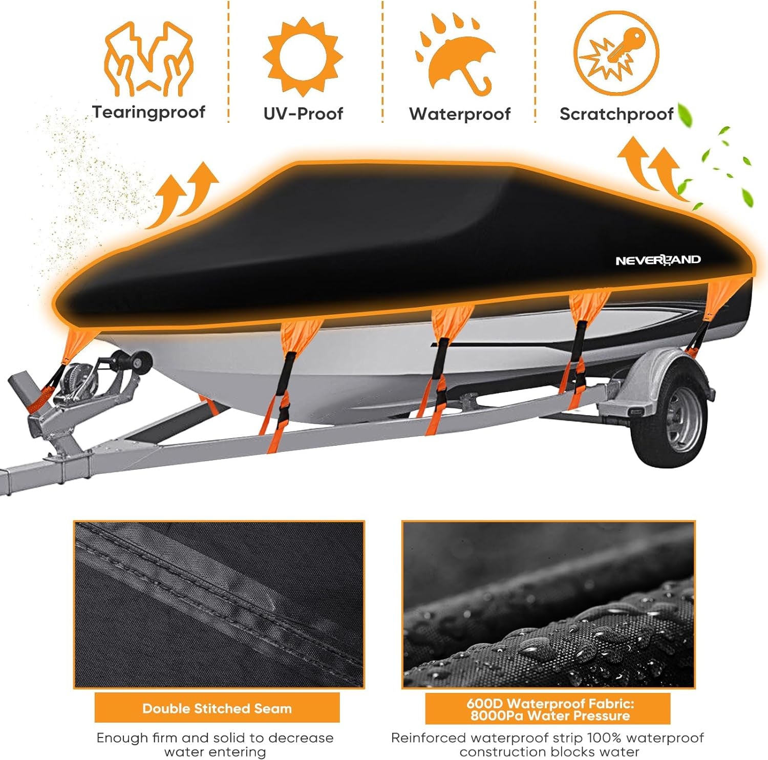 Boat Cover Waterproof Heavy Duty Marine Grade Polyester Canvas Trailerable Boat Cover Fits V Shape/V-Hull and Tri-Hull Runabouts,Pro-Styl,Bass Boat Length 20-22Ft, Beam Width up to 102"