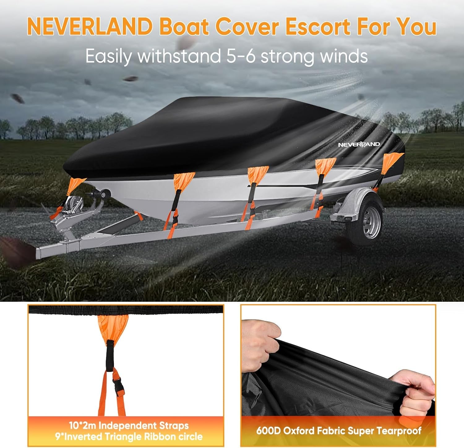 Boat Cover Waterproof Heavy Duty Marine Grade Polyester Canvas Trailerable Boat Cover Fits V Shape/V-Hull and Tri-Hull Runabouts,Pro-Styl,Bass Boat Length 20-22Ft, Beam Width up to 102"