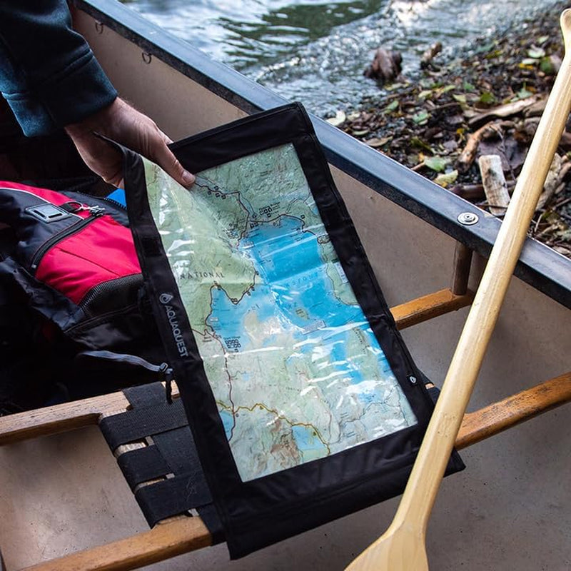 Trail Map Case - 100% Waterproof Document Dry Bag Holder with Clear Window & Lanyard - Black, Yellow, Orange, Blue or Green