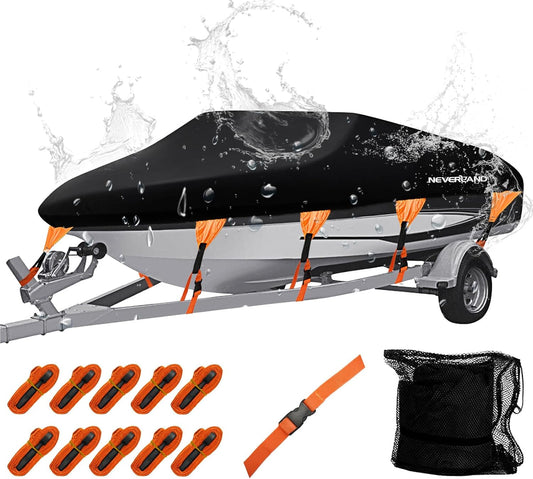 Boat Cover Waterproof Heavy Duty Marine Grade Polyester Canvas Trailerable Boat Cover Fits V Shape/V-Hull and Tri-Hull Runabouts,Pro-Styl,Bass Boat Length 20-22Ft, Beam Width up to 102"