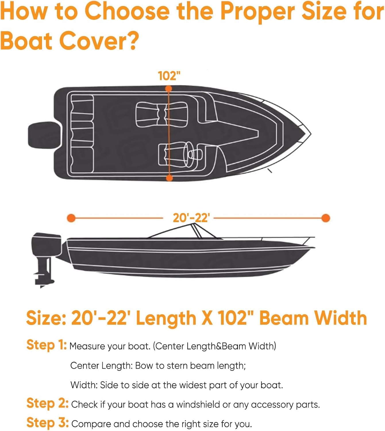 Boat Cover Waterproof Heavy Duty Marine Grade Polyester Canvas Trailerable Boat Cover Fits V Shape/V-Hull and Tri-Hull Runabouts,Pro-Styl,Bass Boat Length 20-22Ft, Beam Width up to 102"