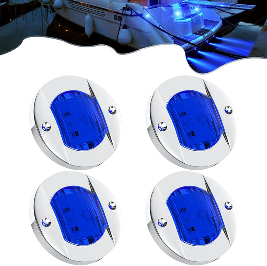 4Pc 3" Marine Blue LED Boat Deck Courtesy & Stern Transom Anchor Lights - Waterproof 12V Night Fishing Pontoon Lights with Blue Lens