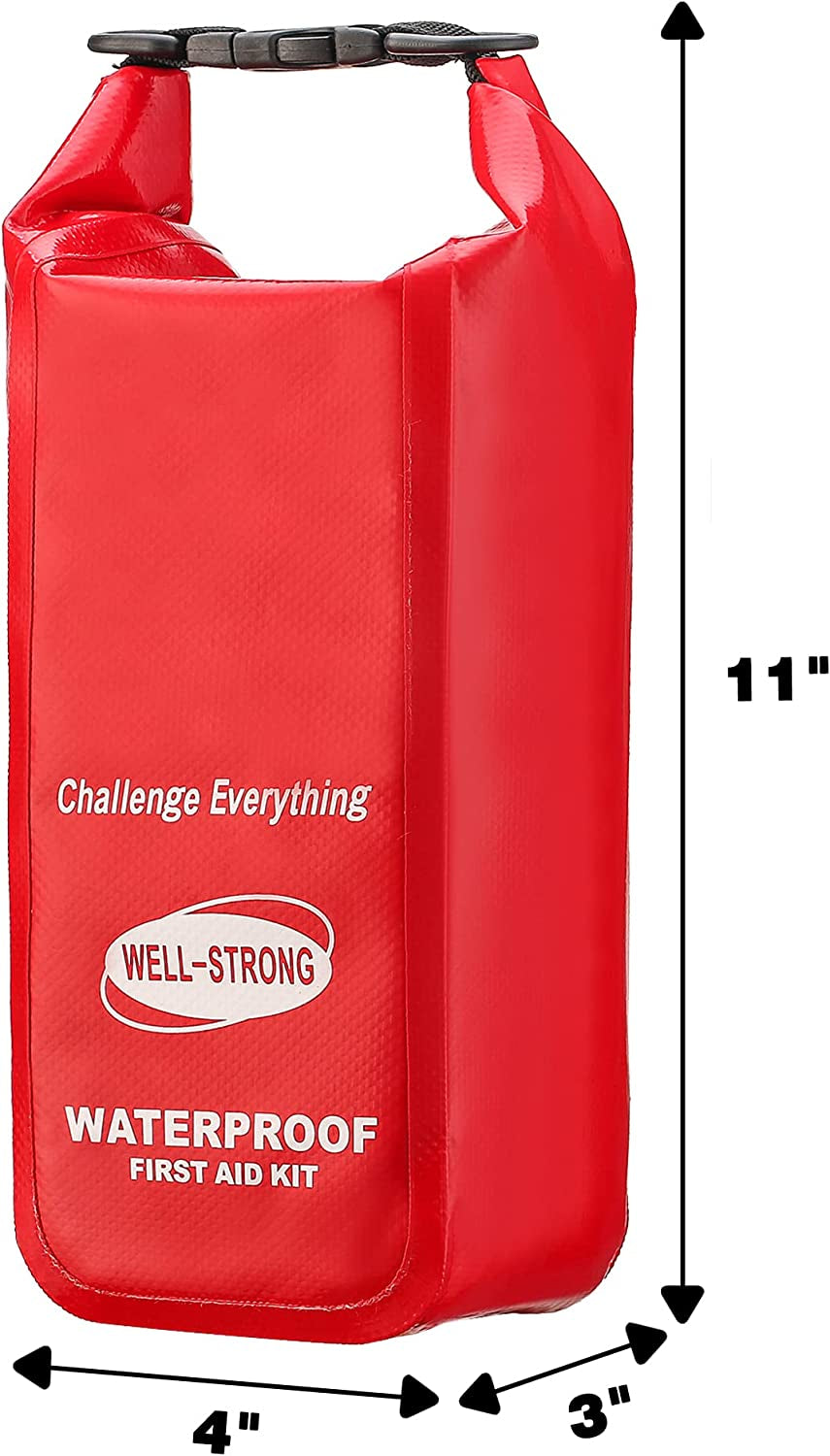 Boat First Aid Kit with Survival Tools, 123Pcs Waterproof Emergency Marine Kit with Buckles, Compact Boat Safety Accessories for Fishing Kayaking Boating Camping Rafting Beach Red