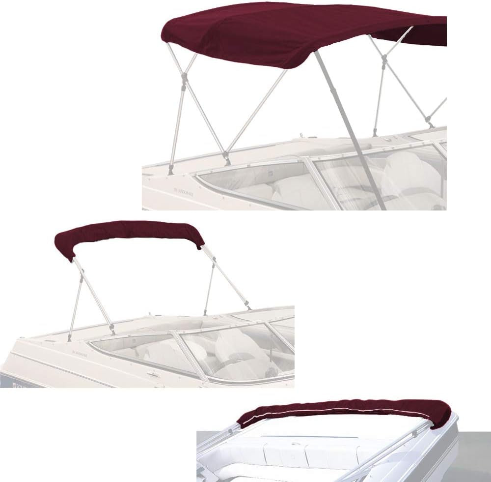 3 Bow Bimini Top Replacement Canvas Cover, Durable Marine Grade Canvas Boat Canopy with Storage Boot/Without Frame, 3 Bow 72" L 79"-84" W Burgundy Color