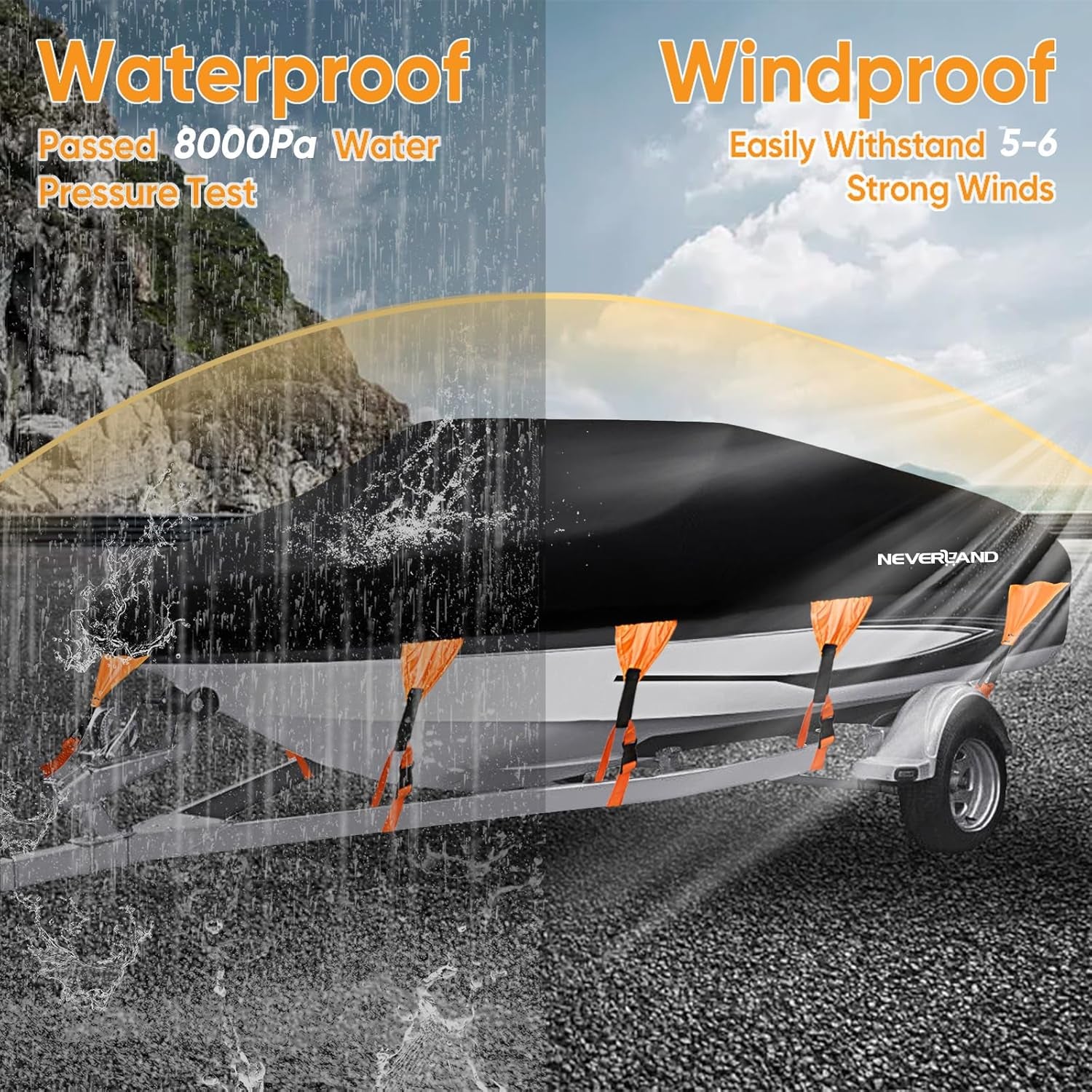 Boat Cover Waterproof Heavy Duty Marine Grade Polyester Canvas Trailerable Boat Cover Fits V Shape/V-Hull and Tri-Hull Runabouts,Pro-Styl,Bass Boat Length 20-22Ft, Beam Width up to 102"